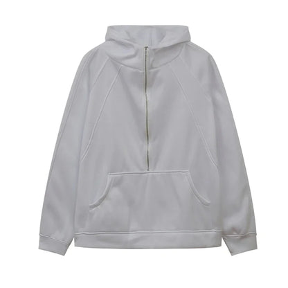 Half Zipper Hooded Short Plush Sweater, Casual Sports Sweater, New Fashion, Autumn, Winter, 2024 - Kimlud
