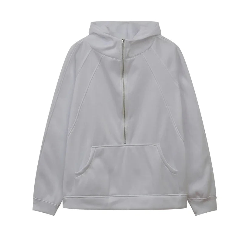 Half Zipper Hooded Short Plush Sweater, Casual Sports Sweater, New Fashion, Autumn, Winter, 2024 - Kimlud