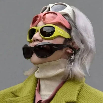 Steampunk Style Y2K cycling Sunglasses Women Men Trendy Ins Curved Shaped Glasses Personalized Technology Sports Sun...