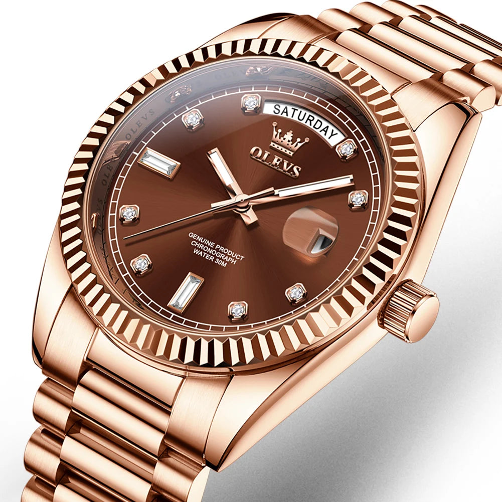 OLEVS Men's Fully Automatic Mechanical Watch Gold Stainless Steel Date Men's Night Light Waterproof Business Watch |...