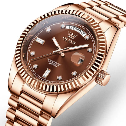 OLEVS Men's Fully Automatic Mechanical Watch Gold Stainless Steel Date Men's Night Light Waterproof Business Watch |...