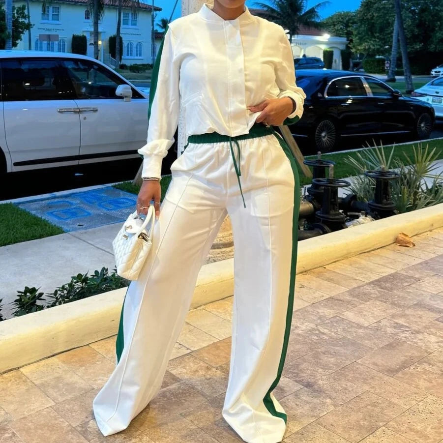 FAGADOER Fashion Sports 2 Pieces Set for Woman Long Sleeve Crop Top and Long Pants Matching Suit Female Streetwear...