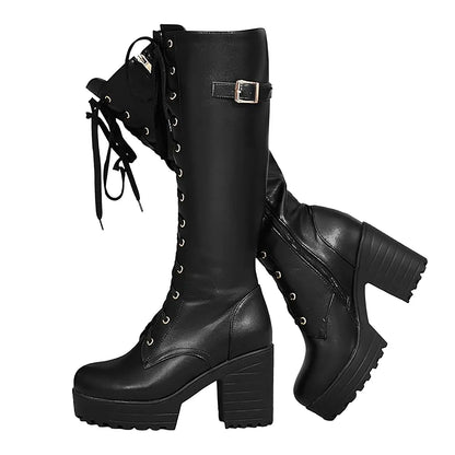 High Knee Boots For Women Heel Foreign Trade Chunky Heeled Thigh High Leather Boots Knee High Snow Boots