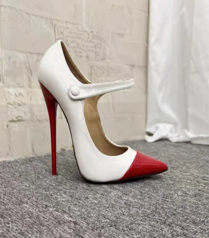 FHC 2024 New 12/16cm Mixed Colors Women Pumps,Stiletto High Heels Autumn Shoes,Pointed Toe,Front Strap,White,Blue,Unisex,Custom - Kimlud