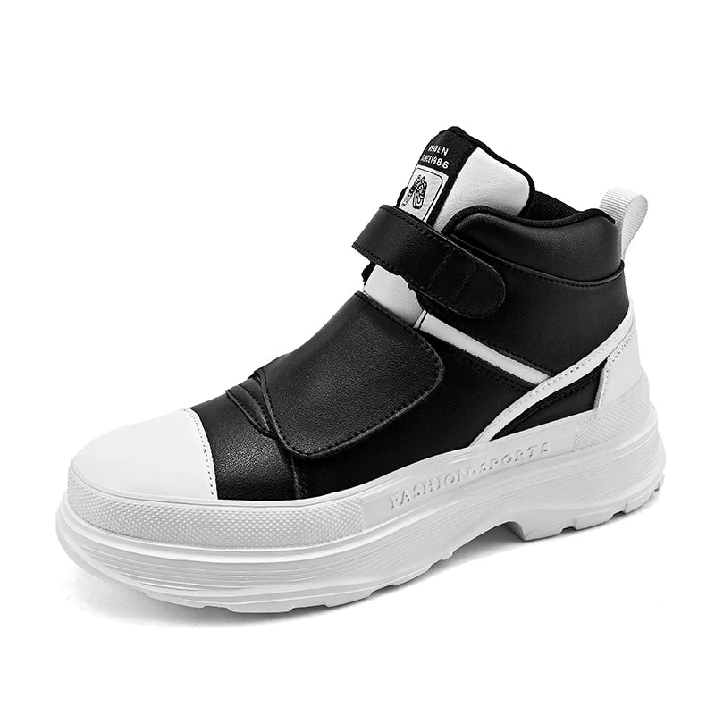 Autumn Men Casual Sneakers Leather Chunky Platform High-top Shoes Ankle Boots Magic Tape Sneakers Male Breathable Sport...