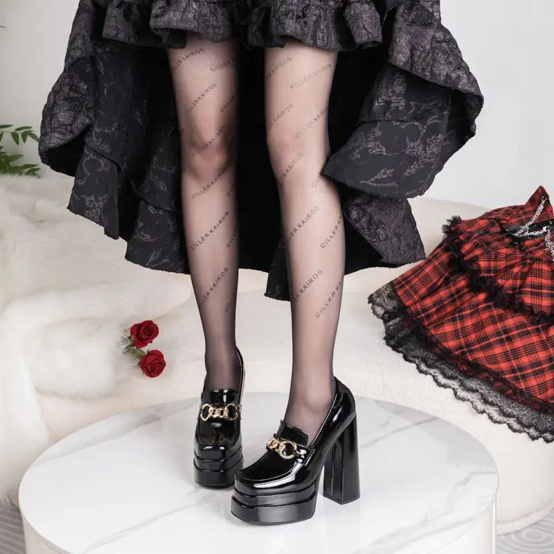 SIMLOVEYO Women Fashion Pumps Round Toe Chunky Heels 14cm Double Platform 4cm Slip On Metal Decor Big Size 43 44 45...