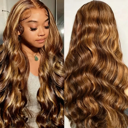 Highlight Body Wave 13x6 Transparent Lace Frontal Wig Human Hair 4/27 Colored Lace Front Human Hair Wigs For Women Pre Plucked - Kimlud