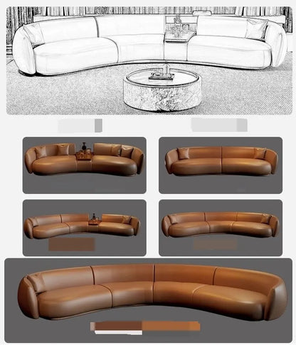 Italian curved leather sofa, premium luxury living room, beauty salon, office and reception area furniture - Kimlud