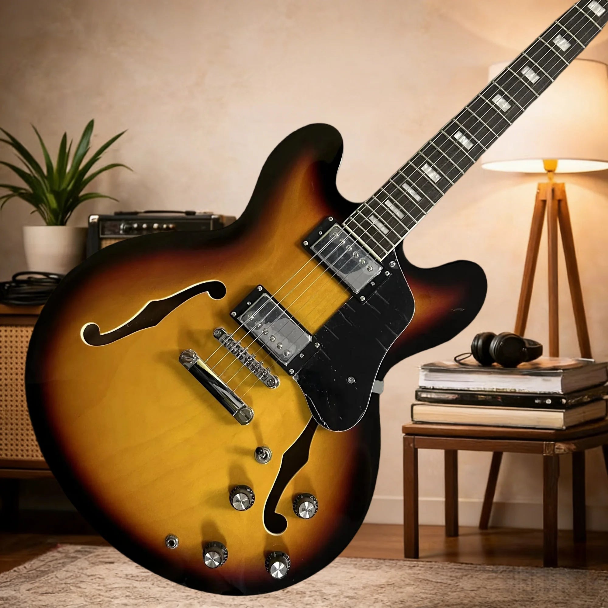 Sunset 335 Electric Guitar Rosewood Neck Maple Body Home Sing-Along with Accompanimen Half Hollow Design Free Shipping |...