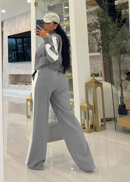 FAGADOER Fashion Sports 2 Pieces Set for Woman Long Sleeve Crop Top and Long Pants Matching Suit Female Streetwear...