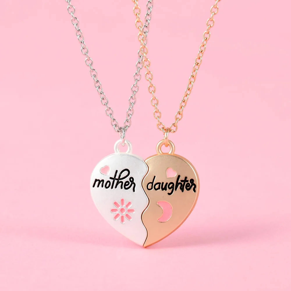 Lovecryst 2Pcs/set Heart-shaped Letter Mother and Son or Daughter Mother's Day Necklace for Love Parent Child Jewelry...