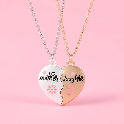 Lovecryst 2Pcs/set Heart-shaped Letter Mother and Son or Daughter Mother's Day Necklace for Love Parent Child Jewelry...