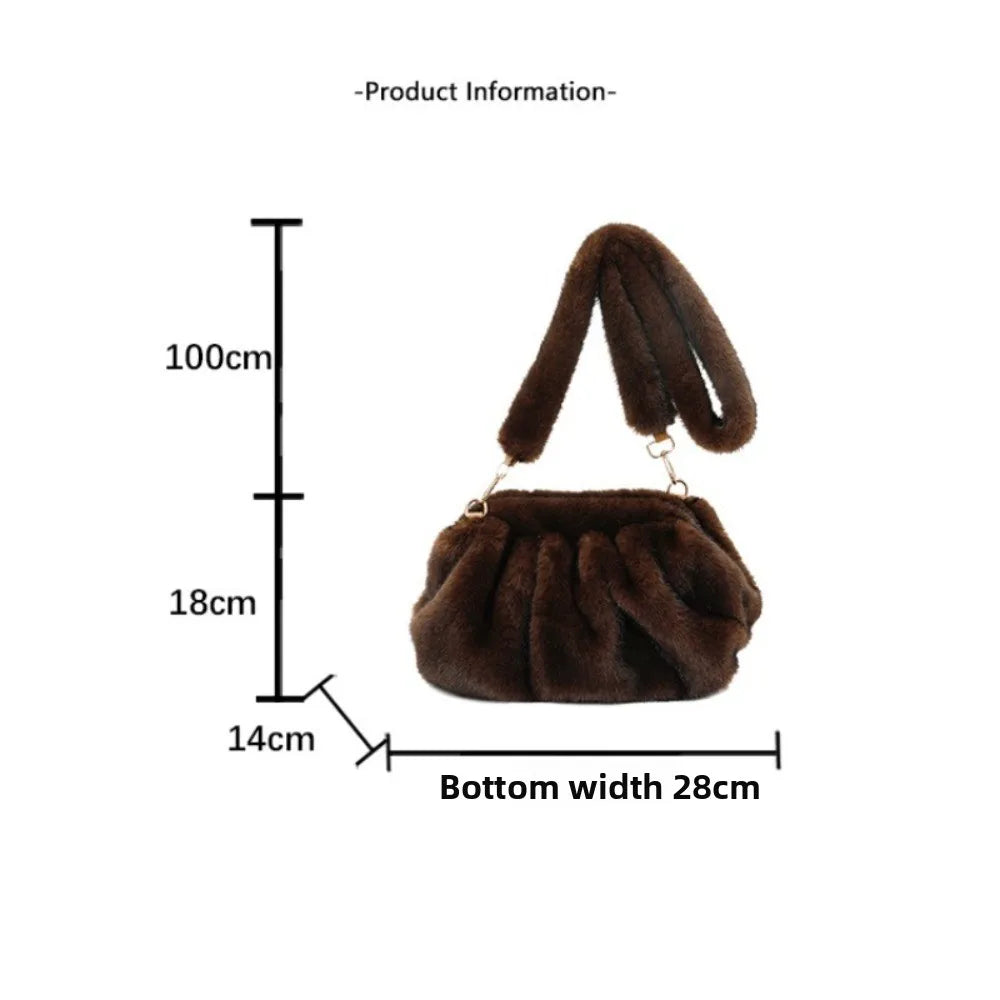 Fashionable Wrinkled Cloud Bag Soft Faux Fur Small Shoulder Bags for Women 2025 Winter Trend Korean Plush Handbags Crossbody Bag
