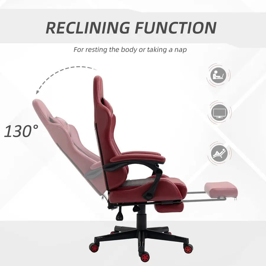 Racing Gaming Chair Diamond PU Leather Office Gamer Chair High Back Swivel Recliner with Footrest, Lumbar Support, Adjustable He