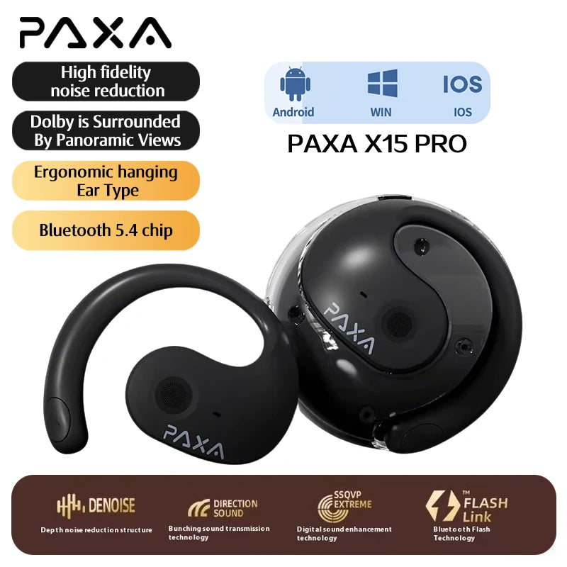 PAXA X15 PRO Wireless Bluetooth Earphones 5.4 Hi-Fi HD Call Stereo Headset IPX5 Sports Game Music Hanging Ear Headphones Mic