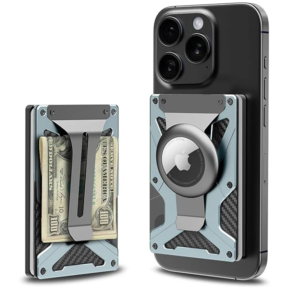 Mag Safe Wallet Money Clip, Air Tag Holder and Money Clip, [With1 Magnetic Sheets], for Magnetic and Non-Magnetic Phones