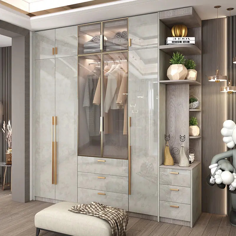 Support Storage Wardrobes Glass Door Shelves Organizers Luxury Wardrobe Bedroom Storage ClothesCupboard Armoires home Furniture - Kimlud