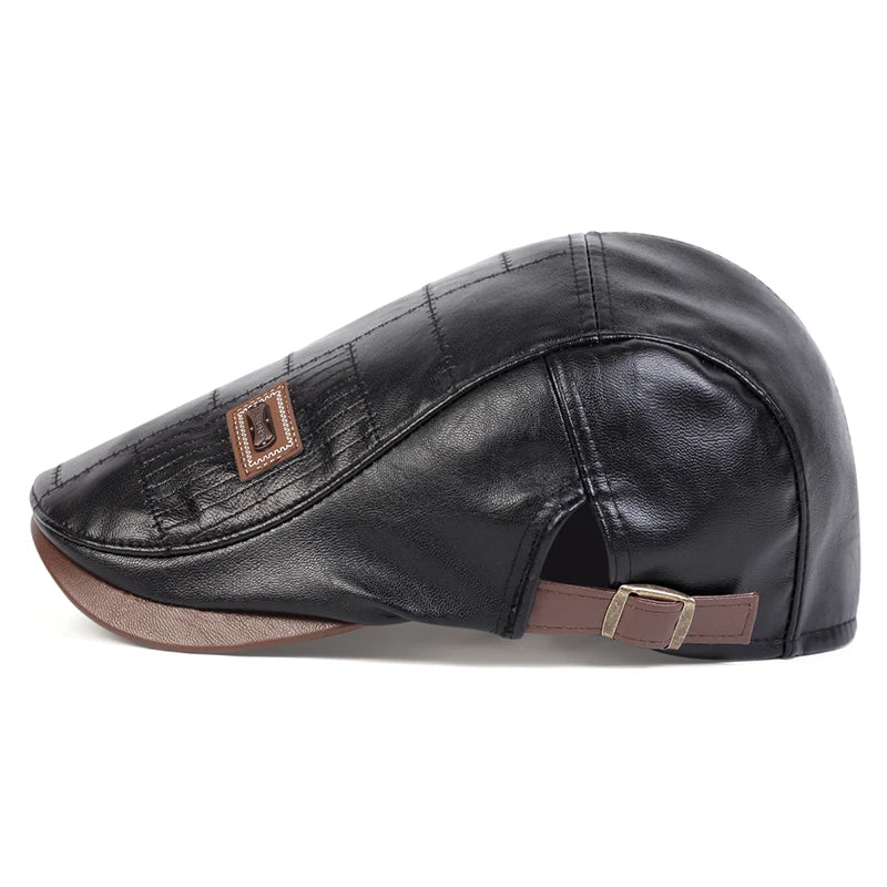 Men Retro Pu Leather Newsboy Caps JAMONT labeling British Painters Hats Spring Autumn Side Adjustable Flat Cap Hip Hop...