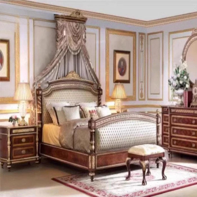 France Luxury Double Bed Romantic Design Comfortable Bedroom Bed Princess Square Frame Letto Matrimoniale Unique...