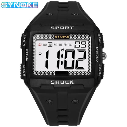 SYNOKE Big Numbers Full Size Digital Watch Easy to Read 5ATM Water Resistant Electronic Wristwatch Countdown Clock Reloj Hombre