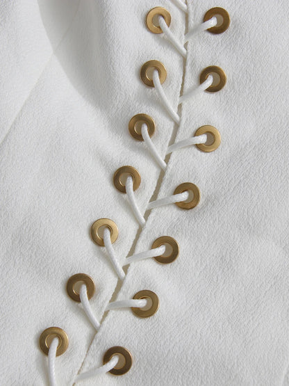 TWOTWINSTYLE Solid Spliced Lace Up Slimming Jackets For Women Lapel Long Sleeve Tunic Temperament Patchwork Button Coat Female - Kimlud