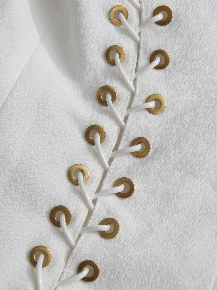 TWOTWINSTYLE Solid Spliced Lace Up Slimming Jackets For Women Lapel Long Sleeve Tunic Temperament Patchwork Button Coat Female - Kimlud