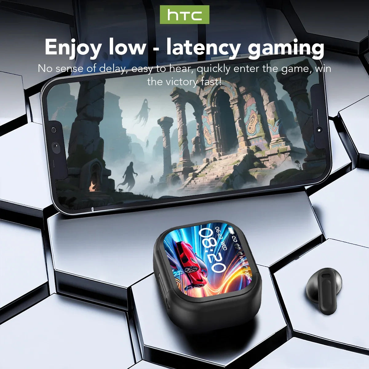 【HTC NE20】Bluetooth V6.0 Earphones AI Translator Earbuds OWS LCD Touch Screen Sport Wireless Headphones HD Stereo Sound Longlife