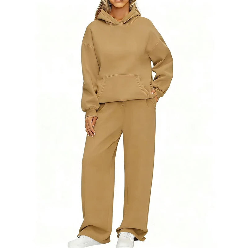 Autumn Winter Women Hoodie+Wide leg pants two pieces Casual pullover loose long sleeve tracksuit comfortable sports Women suit