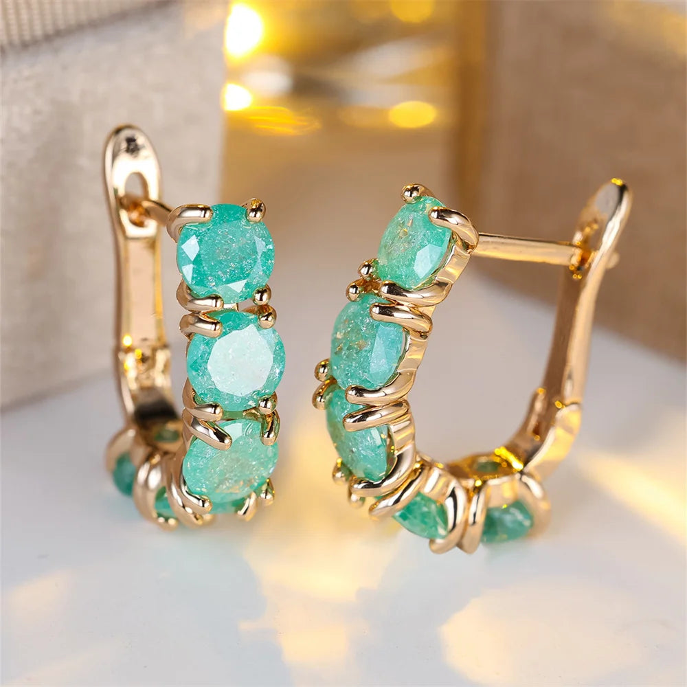 Green Pink Aqua Blue Ice Flower Zircon Hoop Earrings For Women Vintage Gold Color Wedding Jewelry Christmas Gifts |...