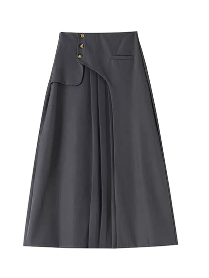 Grey Suiting Midi Skirts for Women High-Waisted A-Line Flare Skirt Perfect Hip-Camouflage Office Skirt for Autumn |...