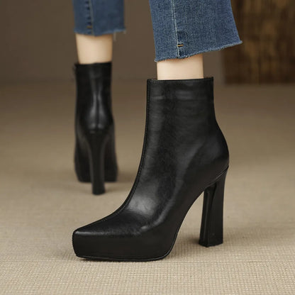 MILI-MIYA New Arrival Middle Splicing Women Cow Leather Ankle Boots Pointed Toe Thick Heels Zippers Solid Color Handmade