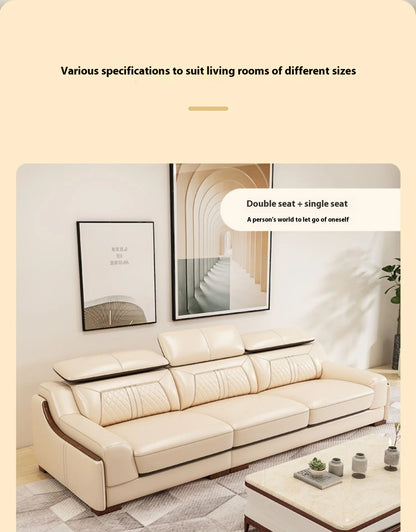 Stylish Italian Genuine Leather Sofa for Living Room with Cup Holder, USB, Adjustable Headrests & Bluetooth Speaker -...