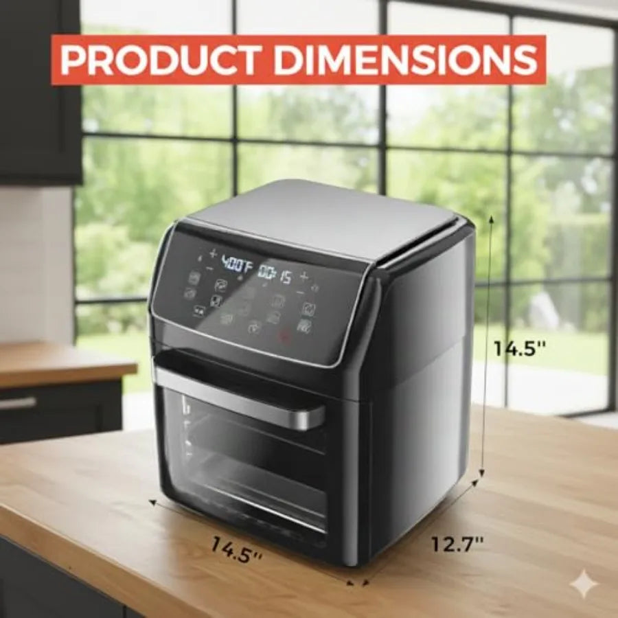 10-in-1 Air Fryer Oven 12.6Qt Convection Oven with Visible Window Rotisserie Grill Family-Size Healthy Cooking Airfryer with Tr