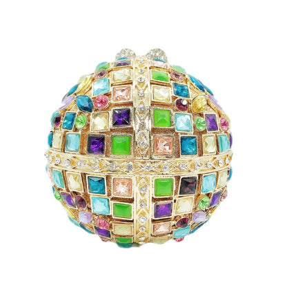 Woman Silver Crystal Stone Ball Shape Evening Bag Banquet Birthday Party Gift Lady Handbag Wedding Bridal Diamond Hollow Purse - Kimlud