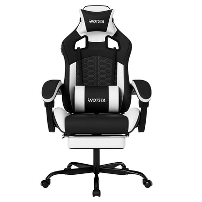 WOTSTA Gaming Chair with Footrest, Lumbar Support, Adjustable Height, Swivel Seat, Headrest ,For Office or Gaming