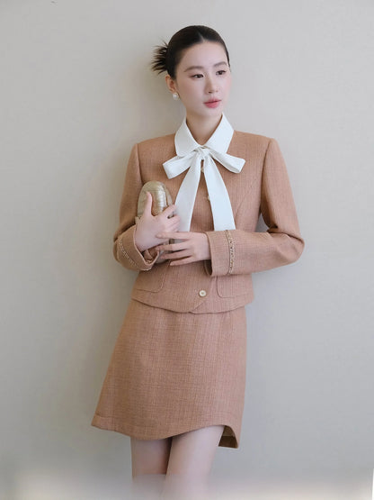 XXNING Luxury Faion Set Women's Autumn Winter ort Coat Skirt Two-Piece Suit Ele Lady Sle  Knot Design