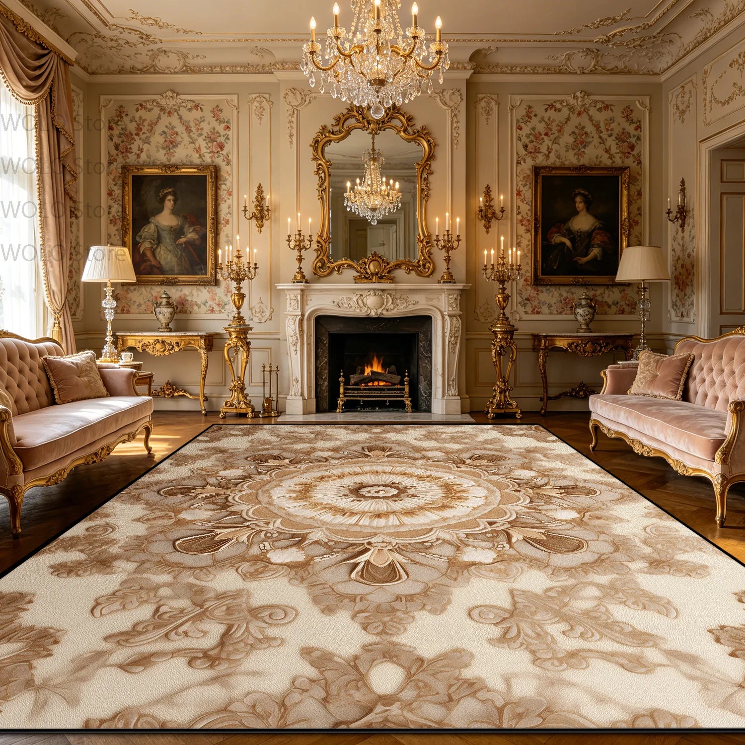 Luxury French Rococo Style Golden Carpet for Living Room Decoration Home Large Area Rugs Dining Room Bedroom Non-slip Floor Mat