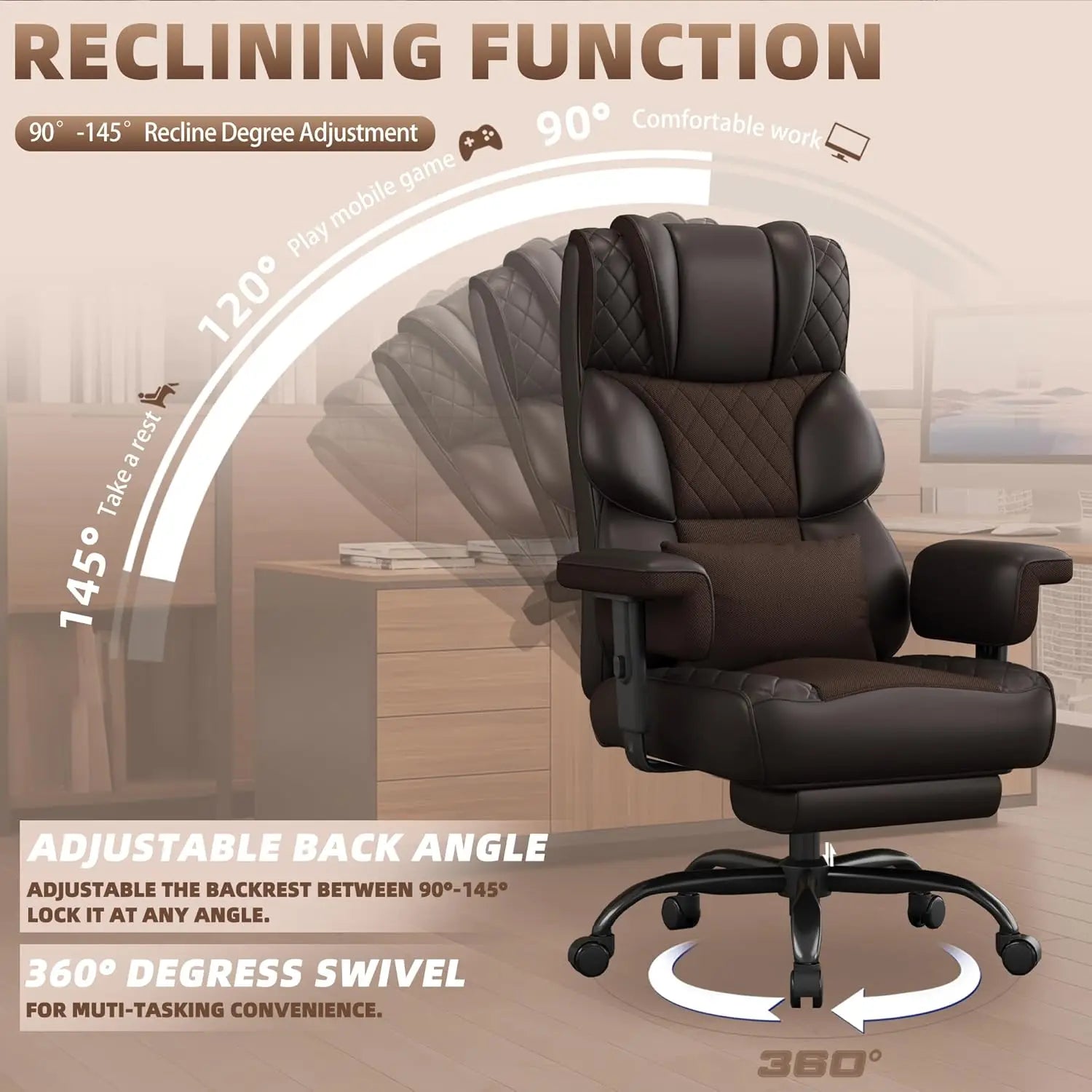Big and Tall Office Chair, Computer Chair with Soft Adjustable Armrests, Ergonomic High Back Gaming Chair with Lumbar Support