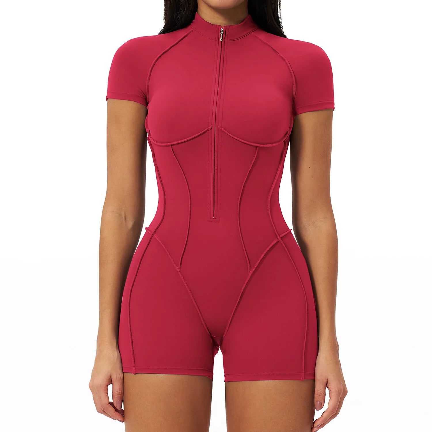 2026 Yoga Bodysuit Short Sleeves Women Tracksuits Gym Zipper Jumpsuits Sports Workout Rompers Fitness One-piece Suit Activewear - Kimlud