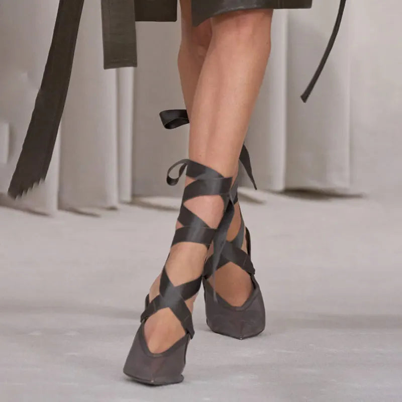 2025 Summer Women's Stiletto Ballet Sandals with Pointed Ankle Ribbons, Fashion Party Dance Shoes, Women's Large Fashion Sandals - Kimlud