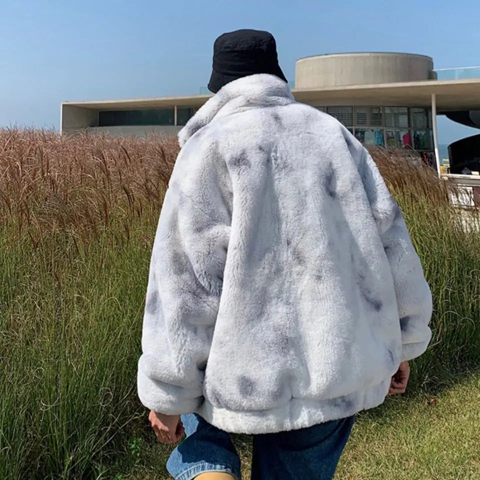 Autumn Winter New Fashion Long Sleeve Stand Collar Solid Lamb Wool Trench Men's Clothing Korean Zipper Warm All-match Trend Top