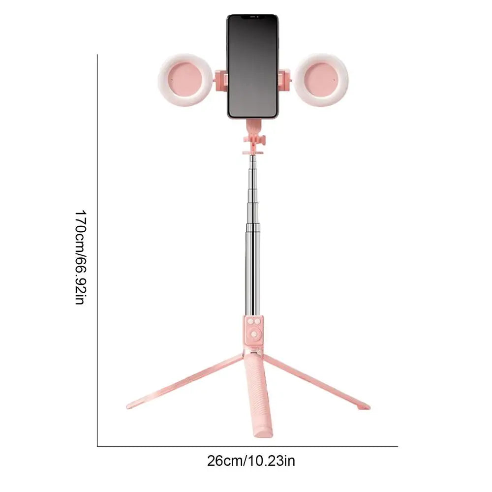 6 In 1 Selfie Stick Tripod With 2 Lights 67Inch Height Wireless Remote Phone Tripod Stick Cell Phone Holder Travel Phone Tripod