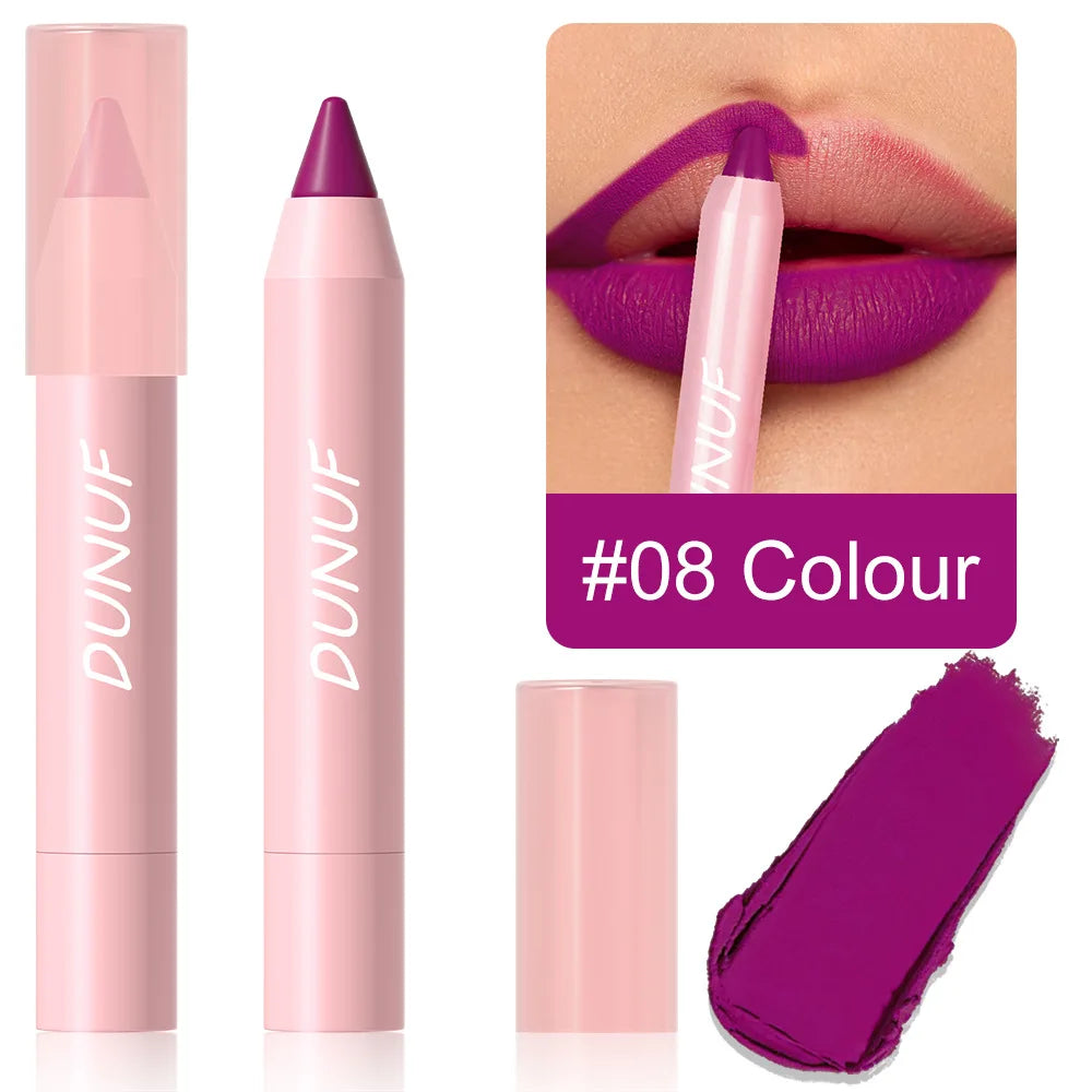 18-Colors Lipstick Pencil Waterproof Sexy Red Matte Contour Tint Lipstick Lasting Non-stick Cup Lipliner Pen Lip Makeup...