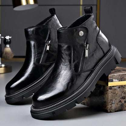 British Style Fashion Men's Casual Leather Boots Outdoor High Top Genuine Leather Non-slip Ankle Boots Retro Style Walking Botas