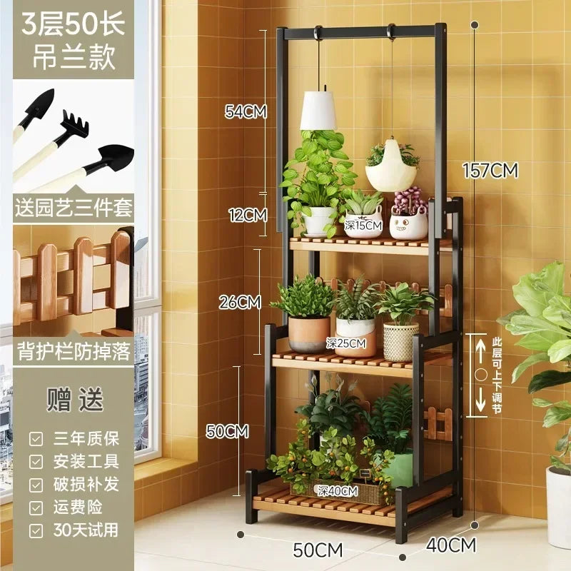 Black Outdoor Plant Shelf Rack Flowers Luxury Universal Square Plant Shelf Rack Tiered Bamboo Bitki Rafları Garden...