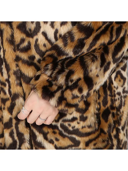 Nerazzurri Autumn Winter Long Thick Warm Colorful Leopard Print Fluffy Faux Fur Coat Women Stand Collar Luxury Furry Overcoat