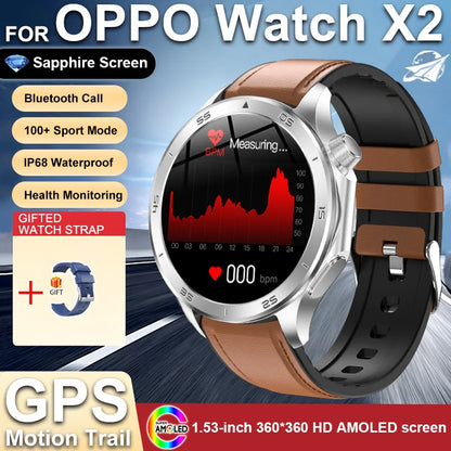 2025 NEW OPPO WANCH X2 MAX Outdoor Sports Men SmartWatch GPS Motion Trajectory Compass AMOLED Screen IP67 Waterproof Smart Watch