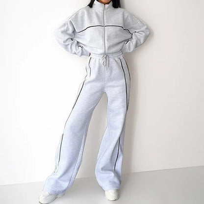 New 2 Piece Sets Women Outfit Casual Pant Set Sportswear Long Sleeve Cardigan Lace Up Clothing Two Piece Suits Zipper Sweatshirt - Kimlud