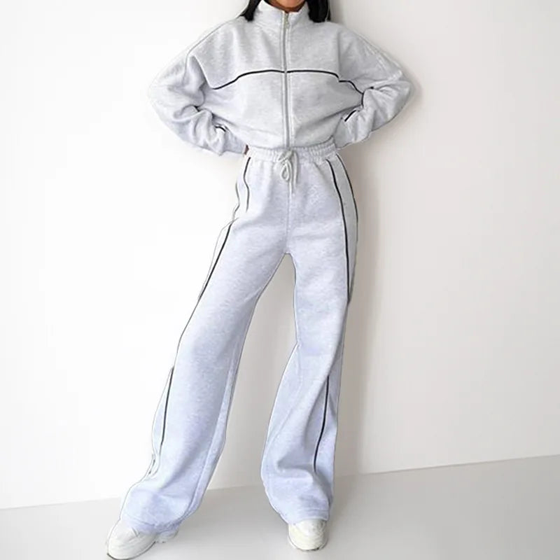 New 2 Piece Sets Women Outfit Casual Pant Set Sportswear Long Sleeve Cardigan Lace Up Clothing Two Piece Suits Zipper Sweatshirt - Kimlud