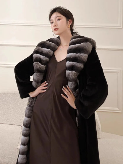Women's velvet mink coat long winter warm trench shawl fur coat whole mink - Kimlud